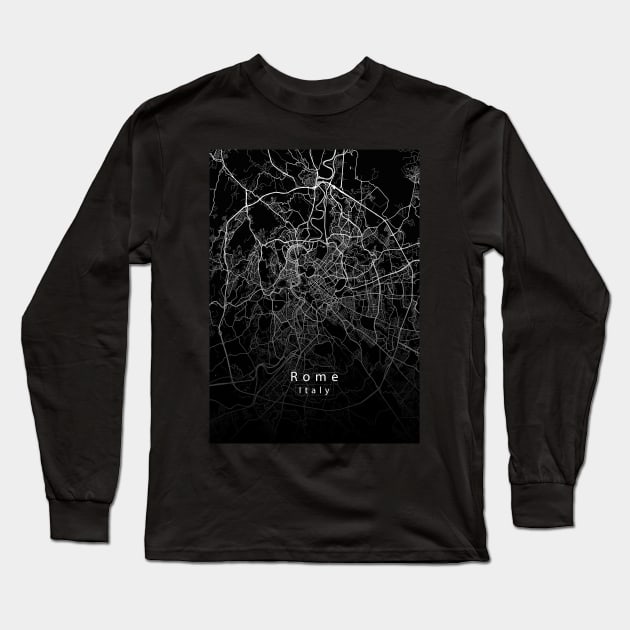 Rome Italy City Map dark Long Sleeve T-Shirt by Robin-Niemczyk